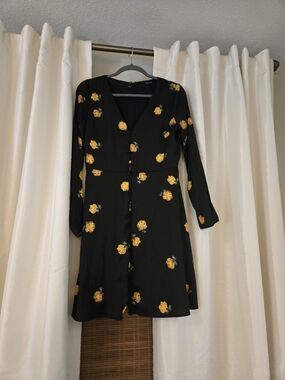 Madewell Black Long-Sleeve Mini Dress with Yellow Floral Print